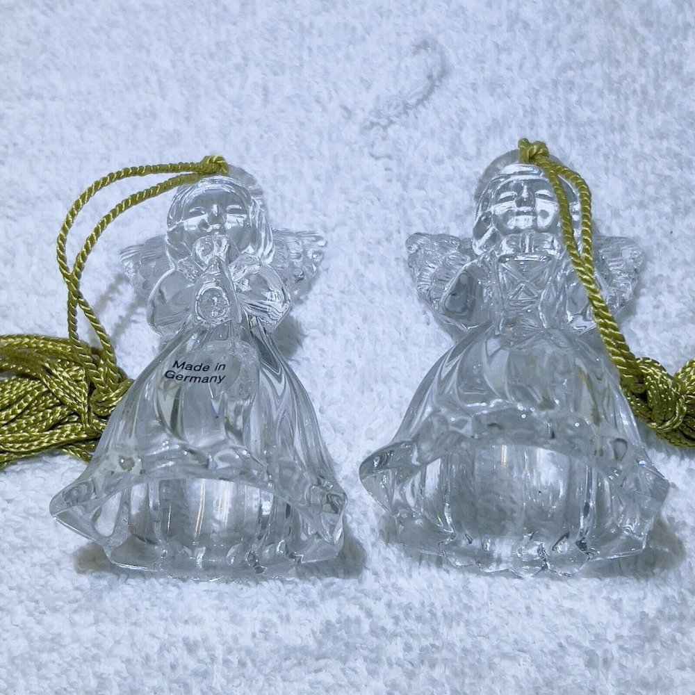 Handblown clear glass‎ Lot of 2 Angel Christmas tree ornaments Tassel-Germany
